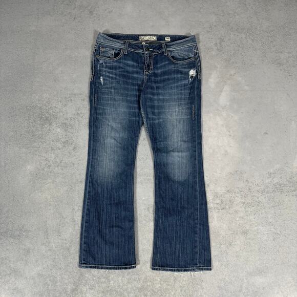 BKE Bootcut Jeans Blue Distressed Denim Faded Wash Stretch Culture - Size: 34S - Picture 1 of 10
